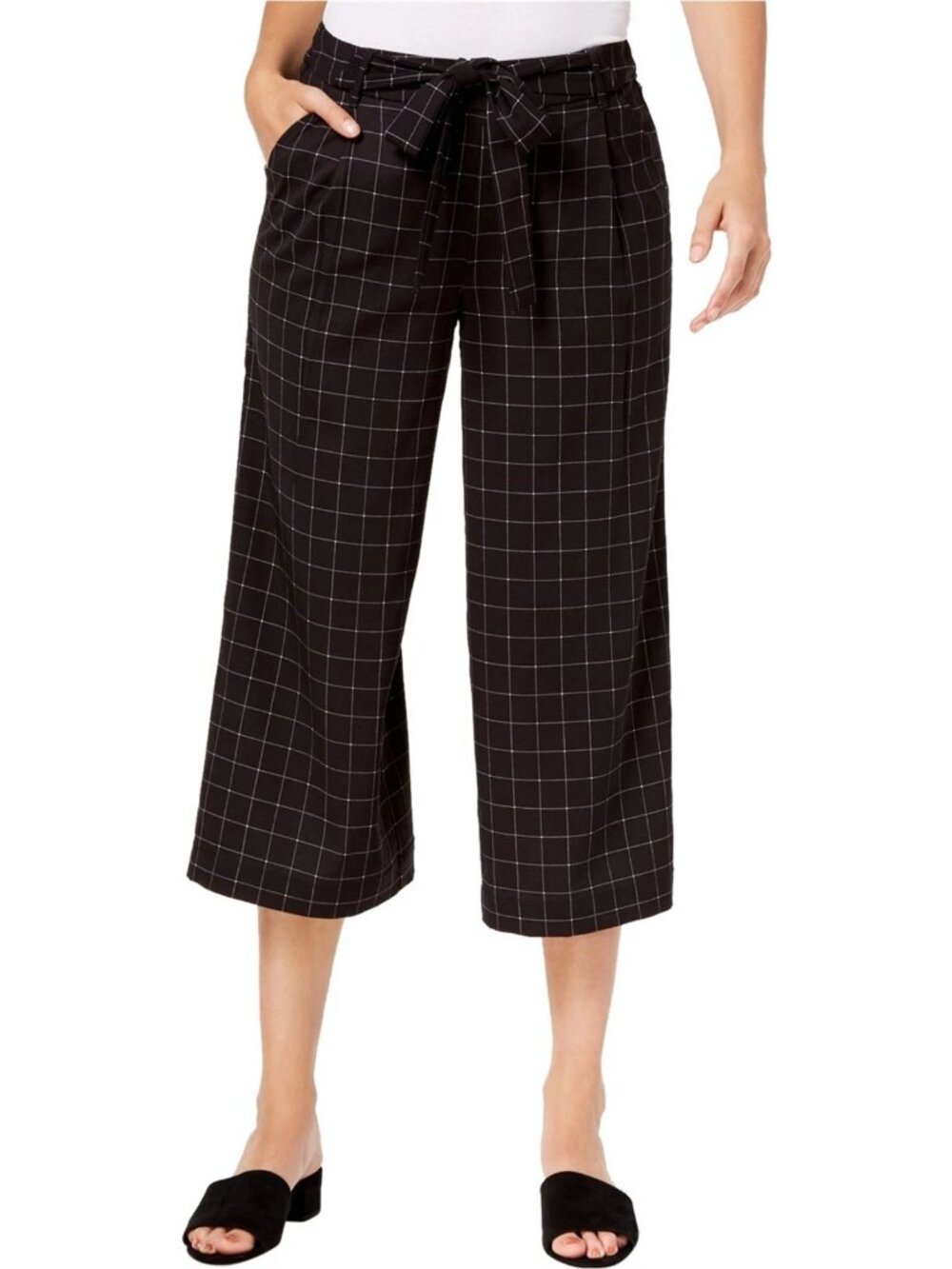 NWT MAISON JULES Culottes Relaxed Wide-Leg Black White Plaid Lounge Pants – 10